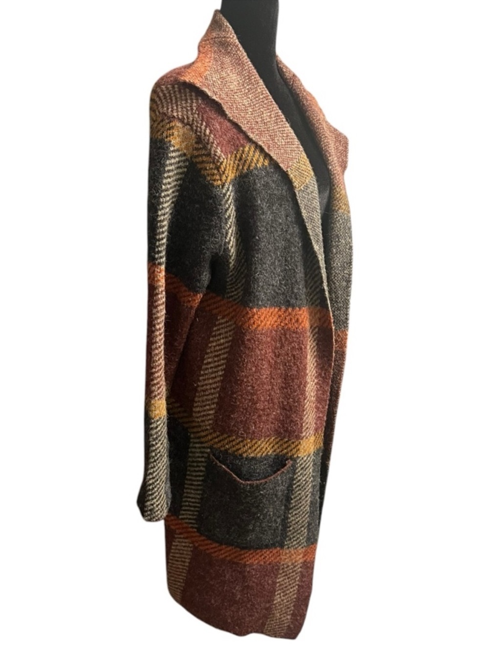 Natural Reflections Plaid Cardigan L Brown Orange